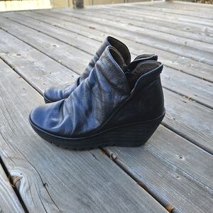 Fly London Womens Boots YIP Casual Zip-Up Wedge Mousse Leather 37